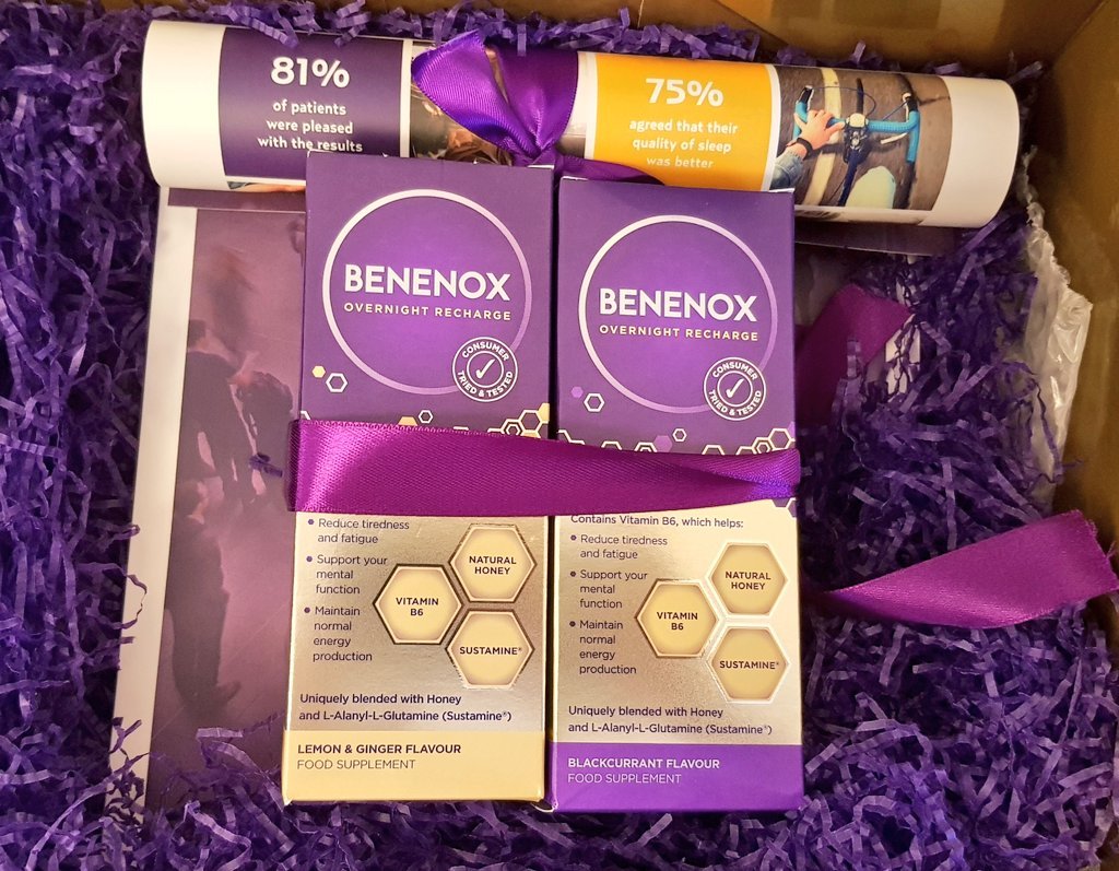 Benenox in two flavours presented in a pretty purple box