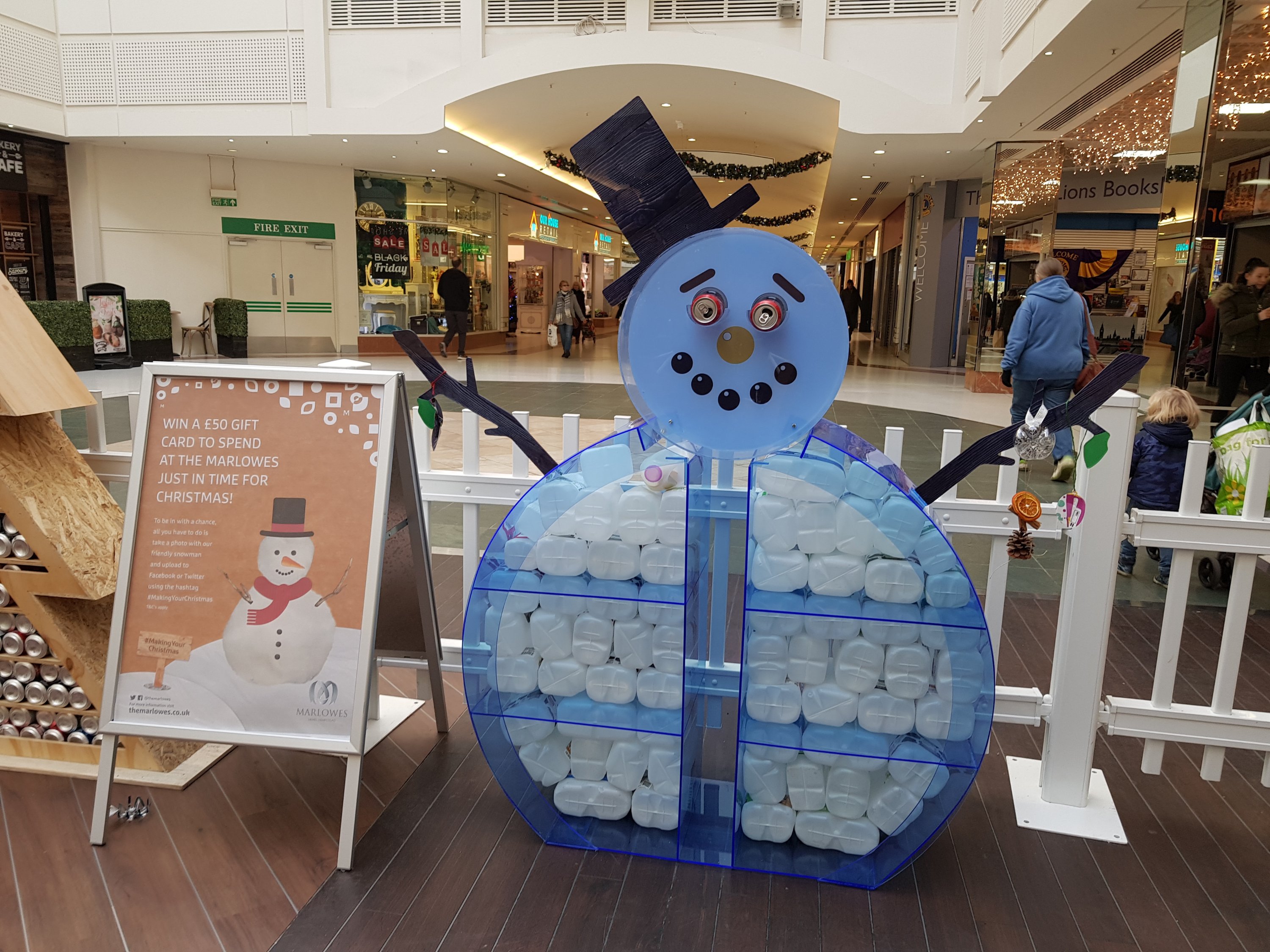 Snowman display at Santas Waste- Not Workshop, Marlows, Hemel Hempstead 
