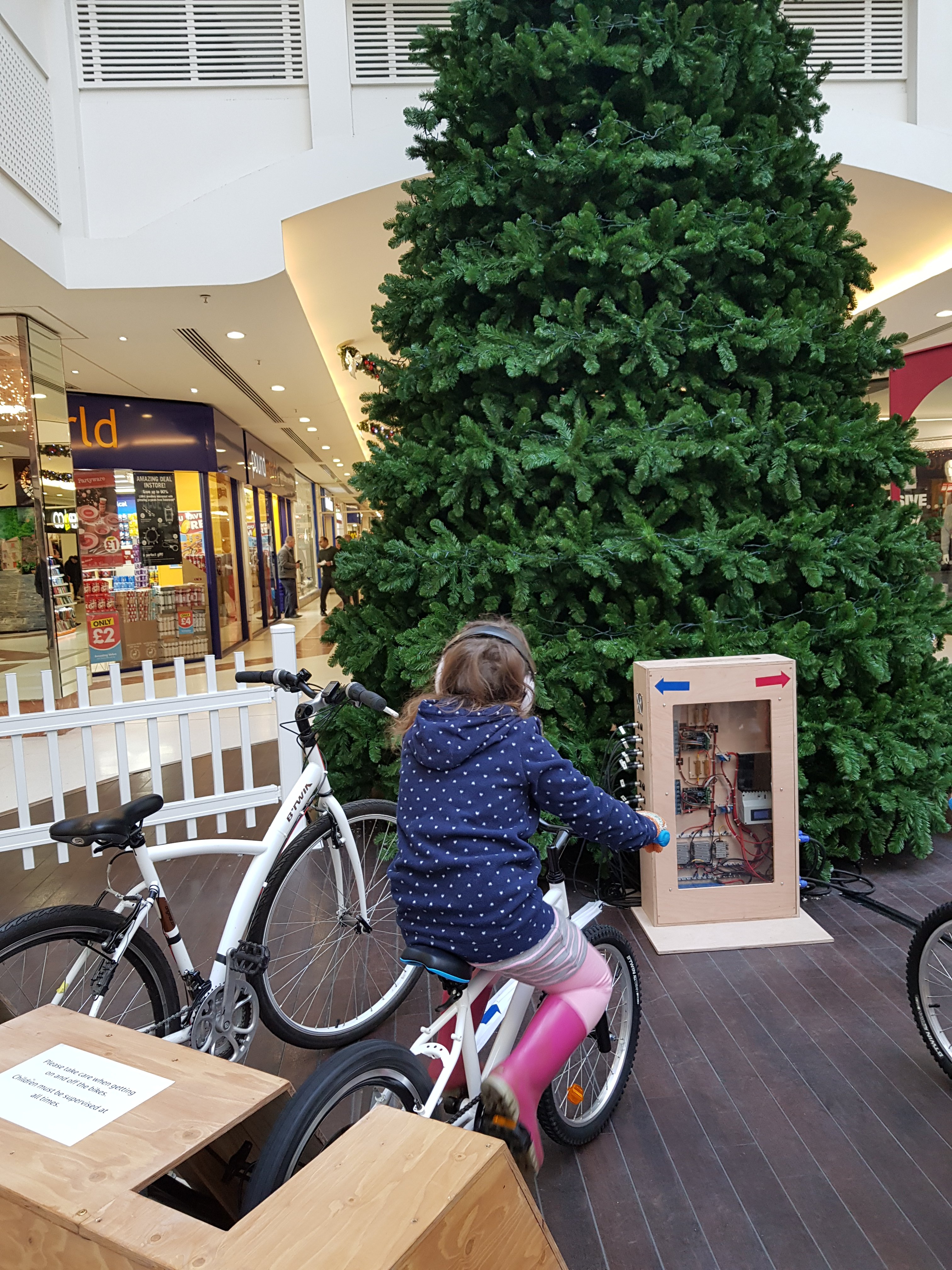 Squiggle cycling to light up clean energy Christmas tree The Marlows, Hemel Hempstead