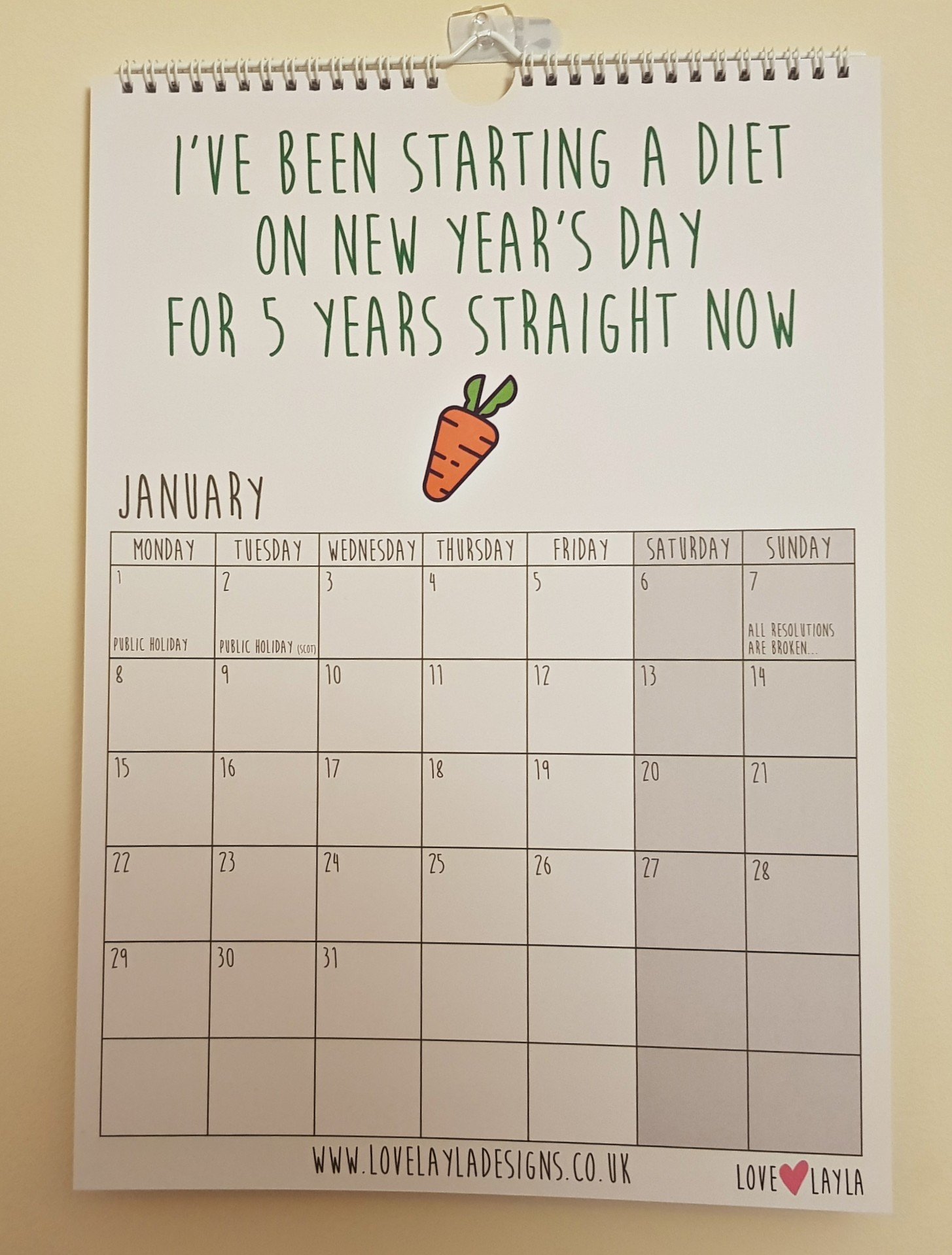 Love Layla 2018 calendar. January page. 