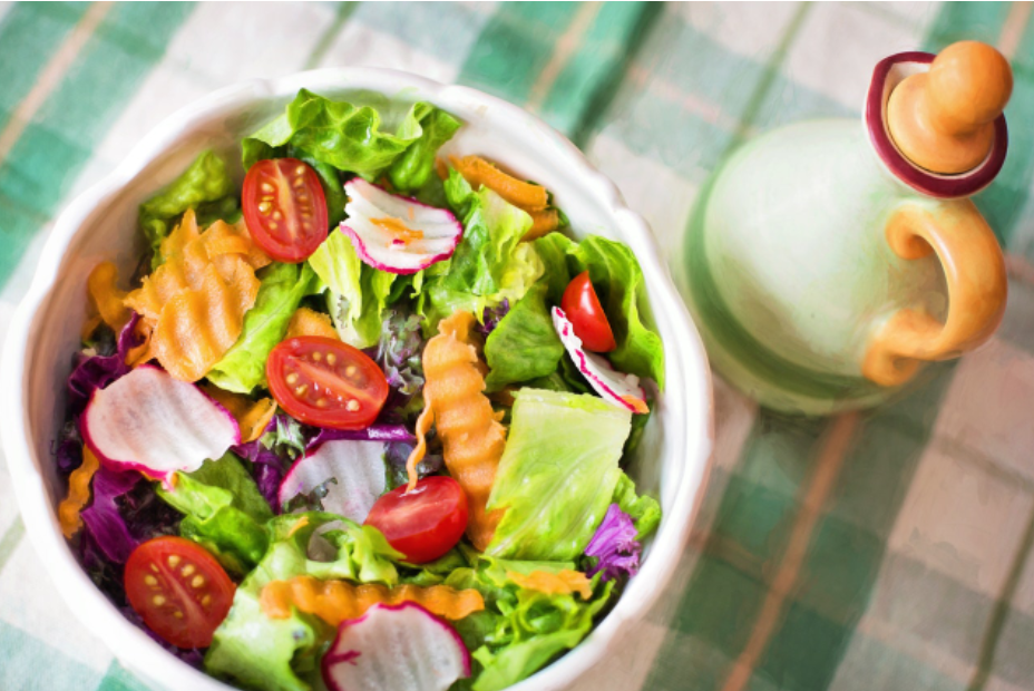 A bowl of healthy salad on a table