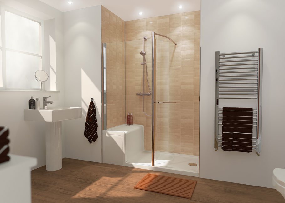 Walk in shower with seating