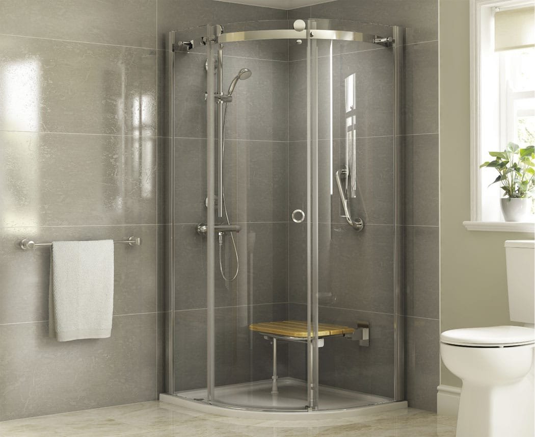 A shower cubicle with seat