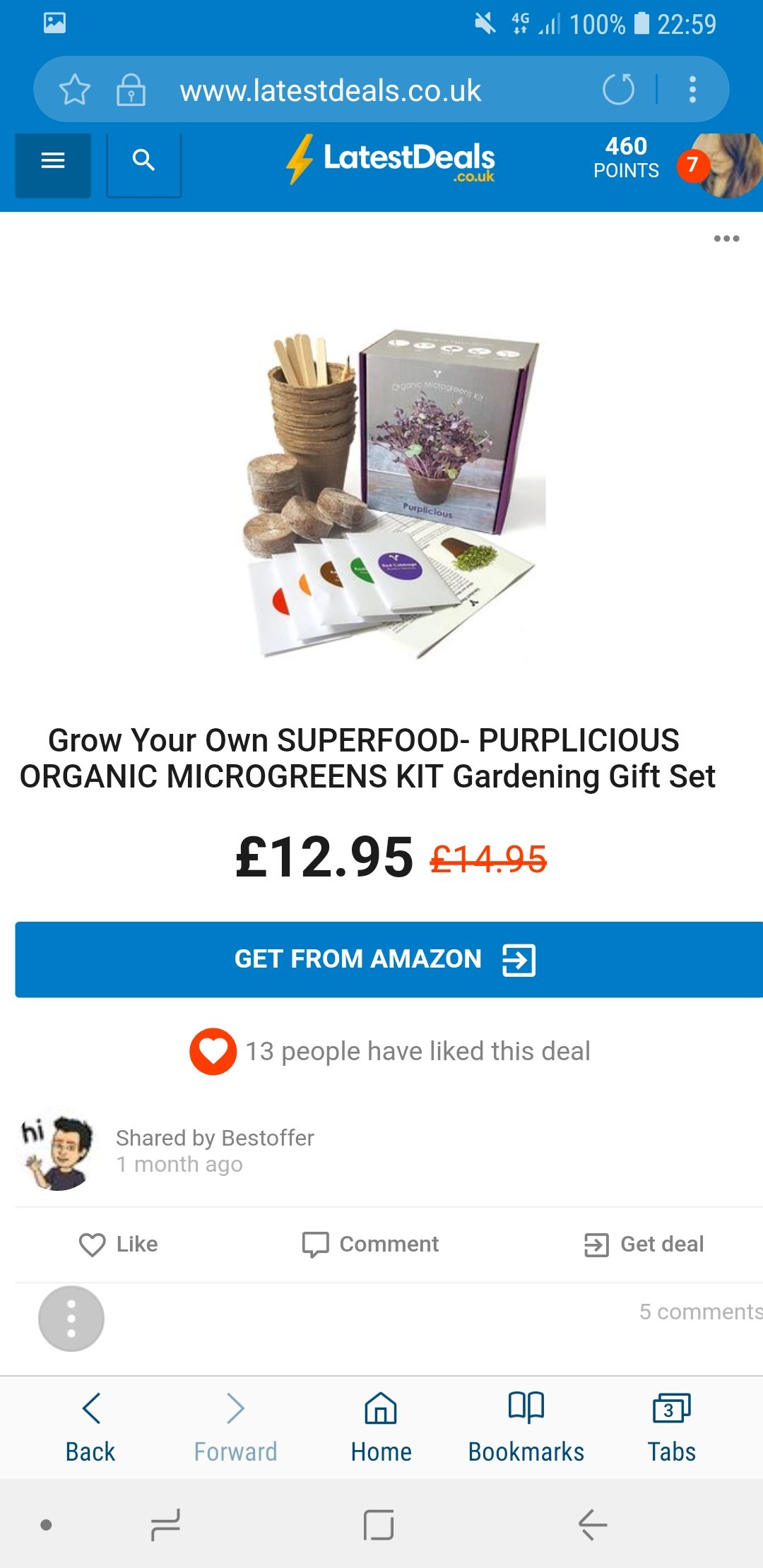 Screenshot of grow your own superfoods gift idea from Latest Deals website