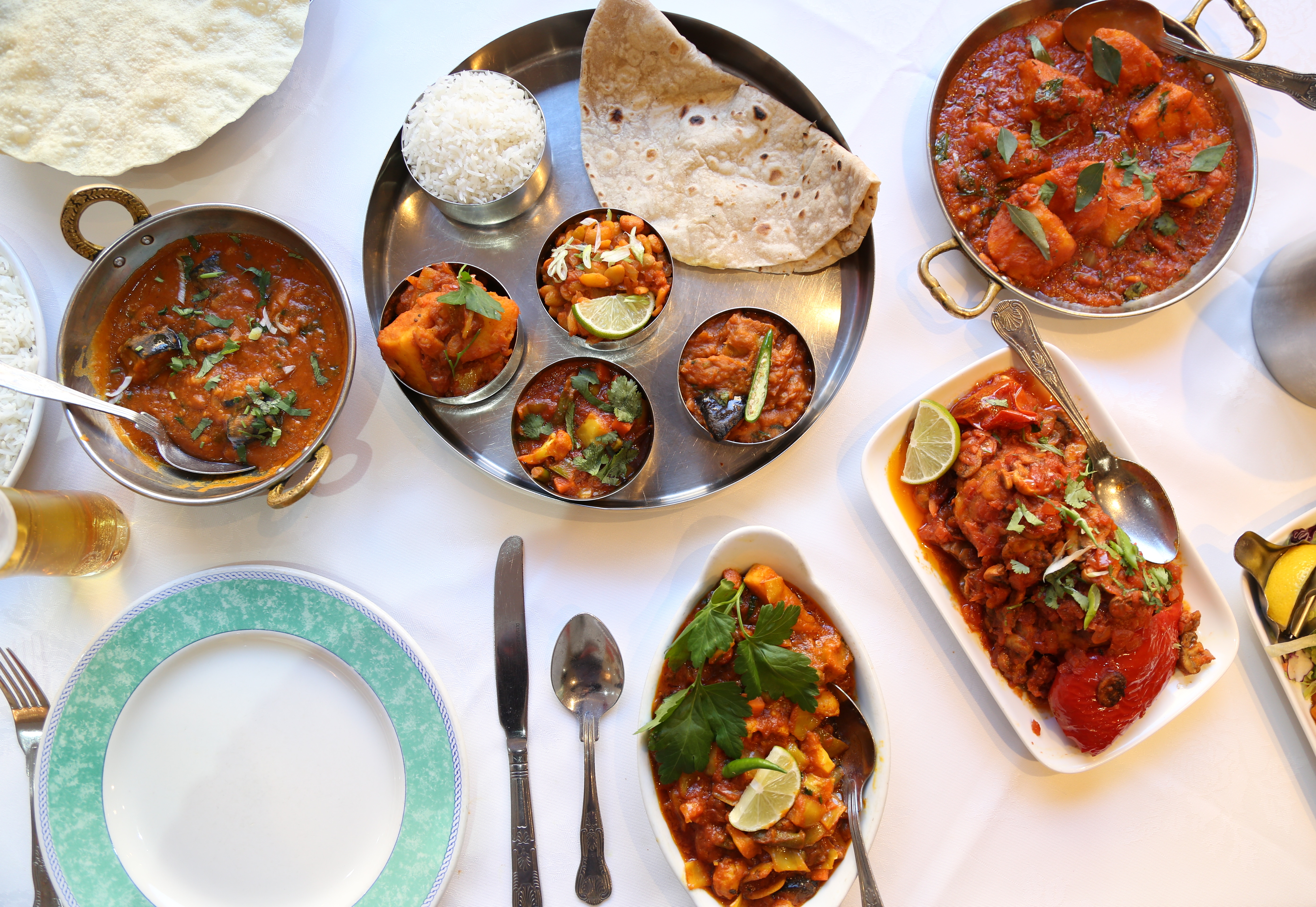 A selection of food from the vegan menu at City Spice, Brick Lane, London