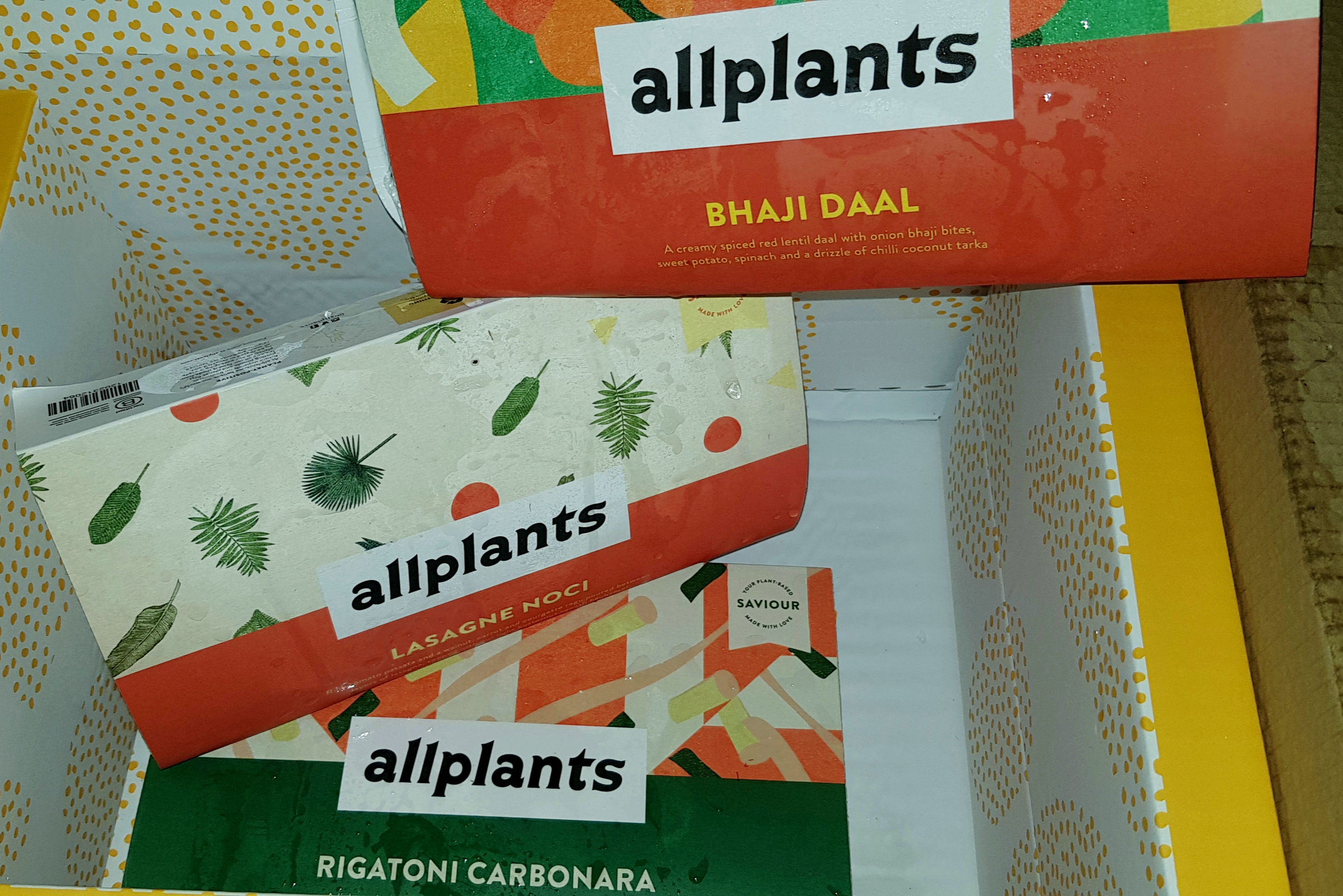 Stack of three Allplants plant based vegan ready meals