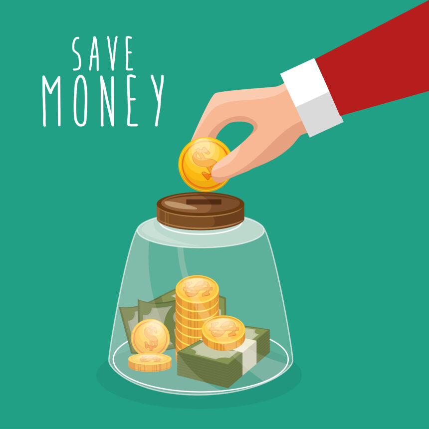 A Financial Health Check for Spring save money hand put coin glass put vector illustration eps 10