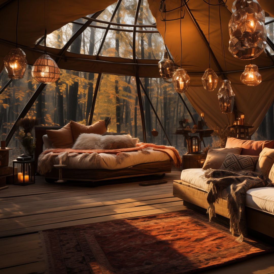 Bohemian-style inspired yurt designed for full-time living and comfort.